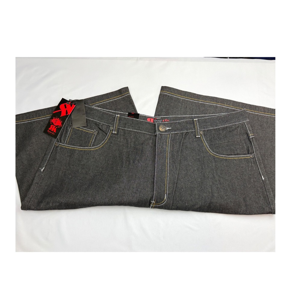 RK Jeans Co Mens Baggy Denim Shorts Black Streetwear Embroidered Size 46 NWT